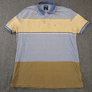 Duke Jean Mens Size 2XL Multi Color Blue Yellow Striped Short Sleeve Cotton Polo